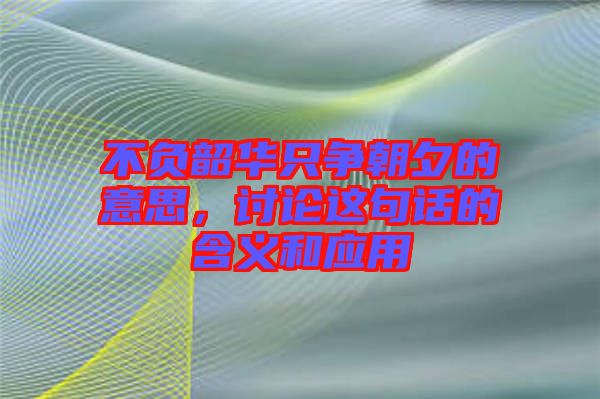 不負(fù)韶華只爭朝夕的意思，討論這句話的含義和應(yīng)用
