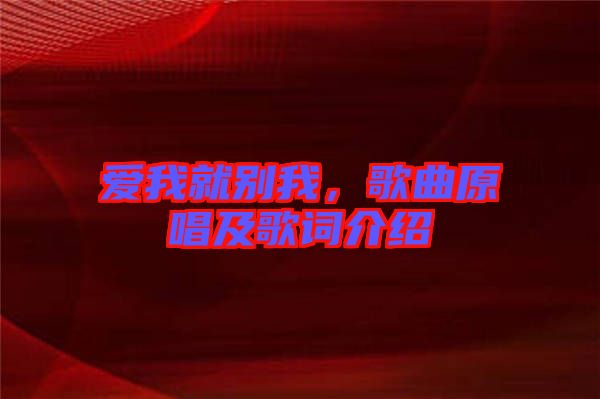 愛我就別我，歌曲原唱及歌詞介紹