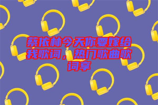 蔡依林今天你要嫁給我歌詞，熱門歌曲歌詞享