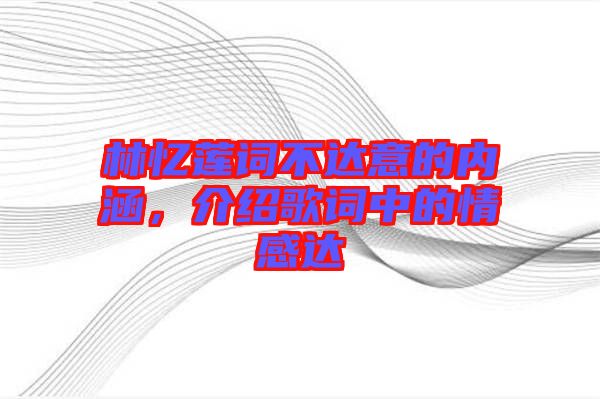 林憶蓮詞不達意的內(nèi)涵，介紹歌詞中的情感達