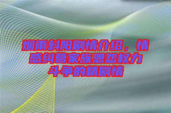 煙雨斜陽(yáng)劇情介紹，情感糾葛家族恩怨權(quán)力斗爭(zhēng)的精劇情
