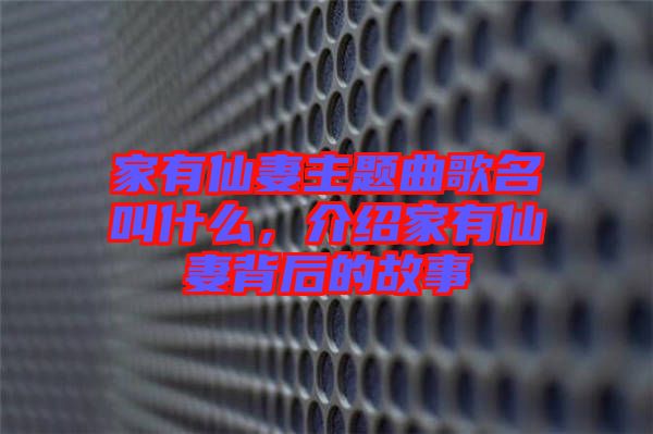 家有仙妻主題曲歌名叫什么，介紹家有仙妻背后的故事
