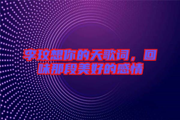李玟想你的天歌詞，回味那段美好的感情