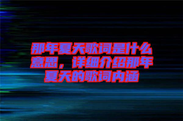那年夏天歌詞是什么意思，詳細(xì)介紹那年夏天的歌詞內(nèi)涵