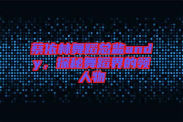蔡依林舞蹈總監(jiān)andy，探秘舞蹈界的領人物