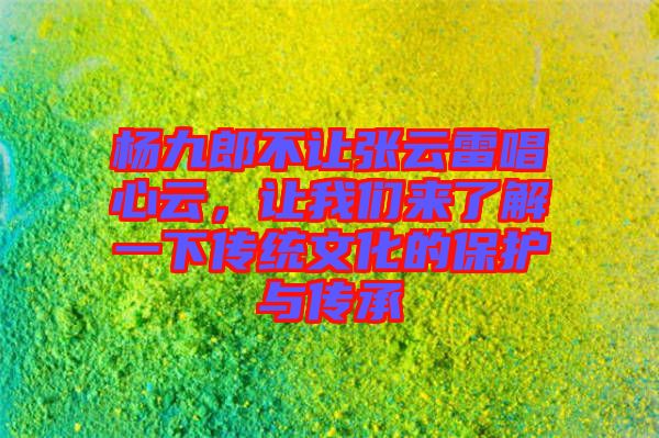 楊九郎不讓張?jiān)评壮脑?，讓我們來了解一下傳統(tǒng)文化的保護(hù)與傳承