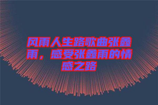 風(fēng)雨人生路歌曲張?chǎng)斡?，感受張?chǎng)斡甑那楦兄? width=