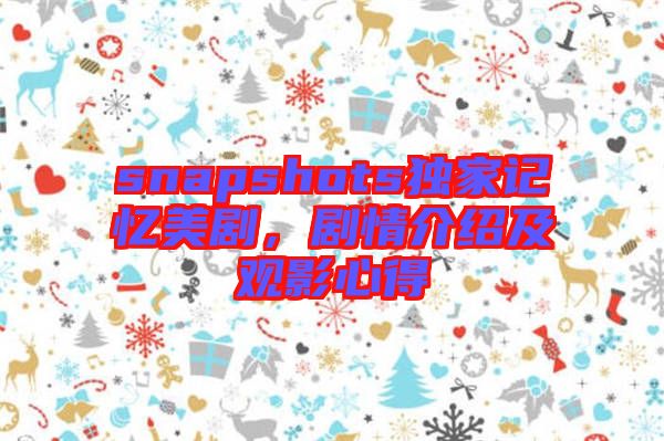 snapshots獨家記憶美劇，劇情介紹及觀影心得
