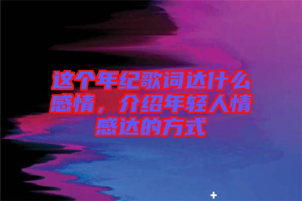 這個年紀歌詞達什么感情，介紹年輕人情感達的方式