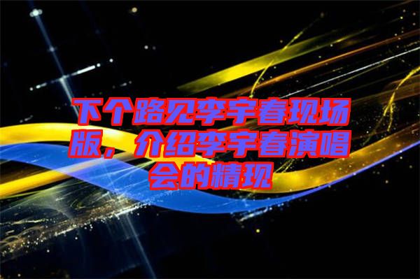 下個路見李宇春現(xiàn)場版，介紹李宇春演唱會的精現(xiàn)