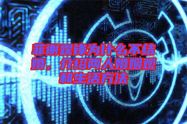 菲謝霆鋒為什么不結婚，介紹兩人婚姻觀和生活方法