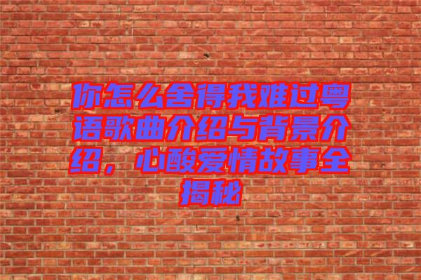 你怎么舍得我難過粵語歌曲介紹與背景介紹，心酸愛情故事全揭秘